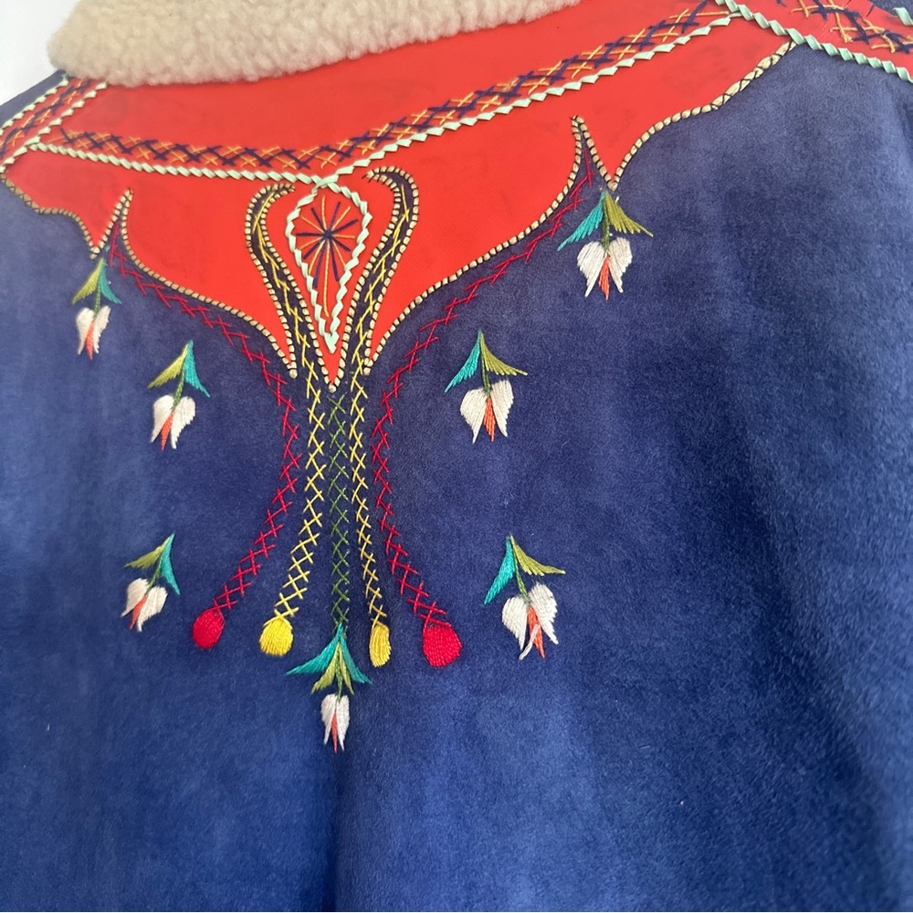 Vintage 70s Retro Shearling Handmade Folk Alfghan Polish Penny Lane Jacket Sz M - Picture 8 of 13